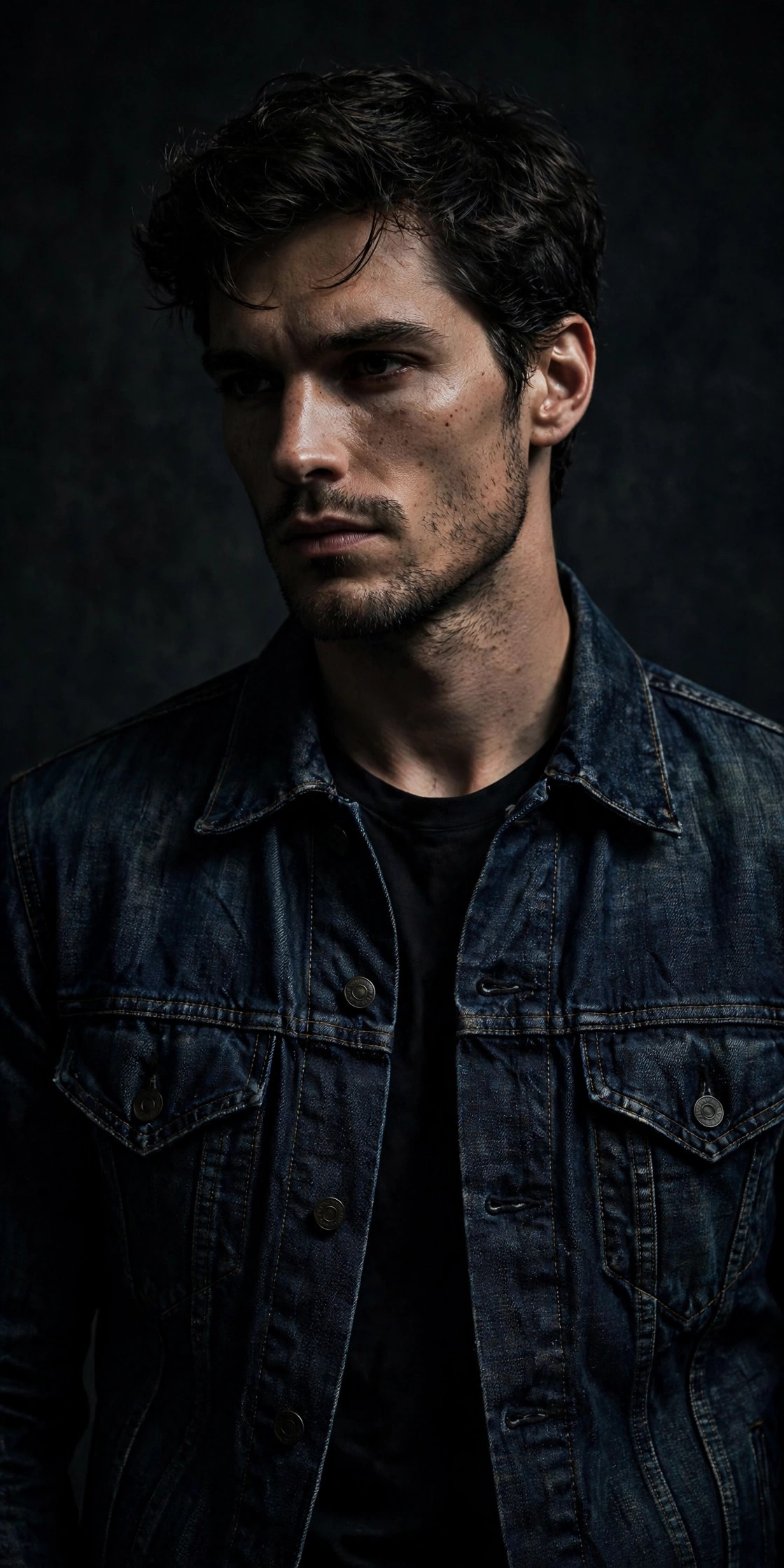 Model wearing the IndigoCraft selvedge denim trucker jacket