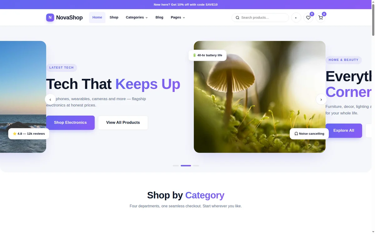 NovaShop multipurpose store template — homepage screenshot