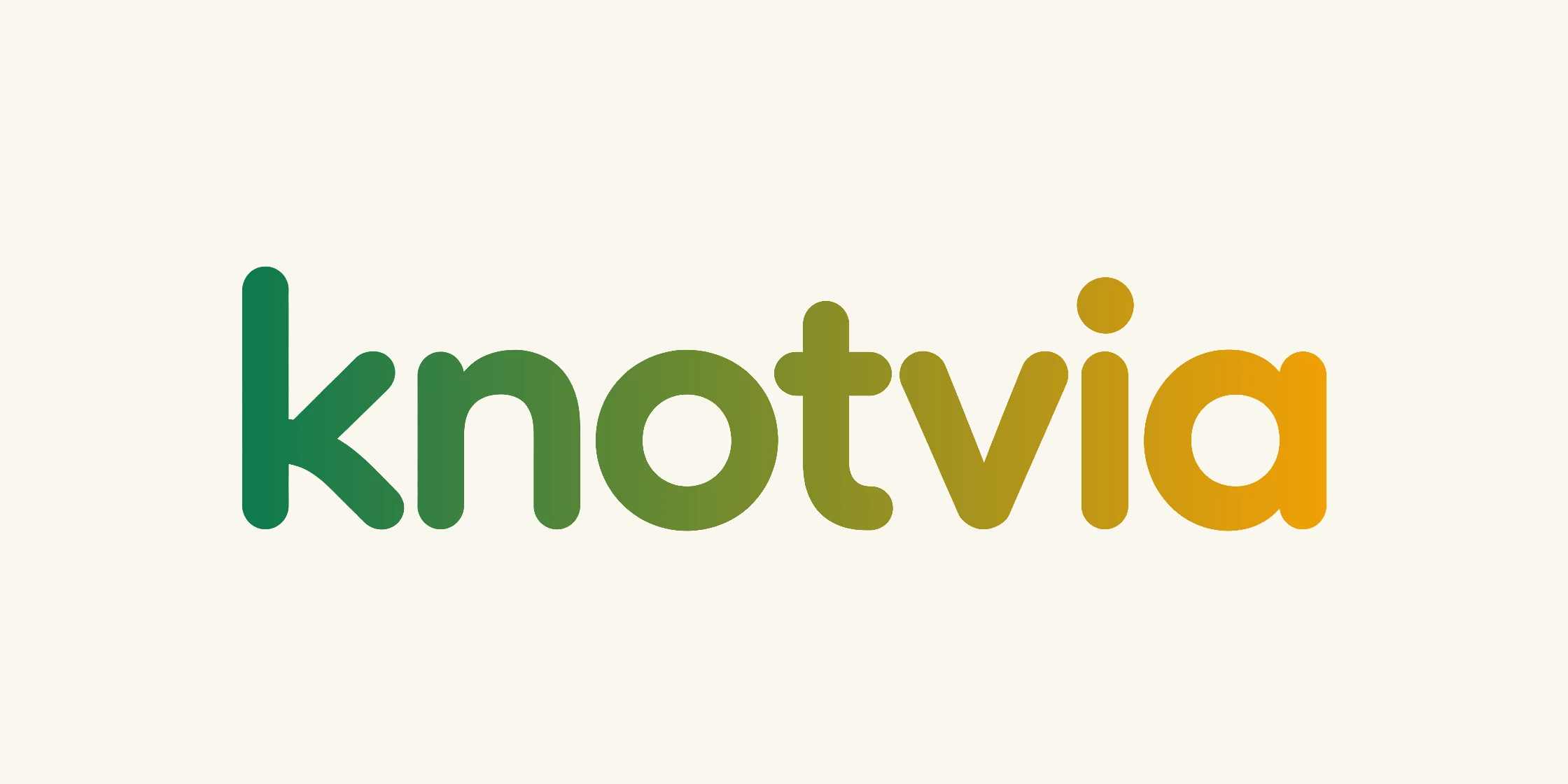 Knotvia logo — gradient emerald-to-marigold knotvia wordmark on warm ivory